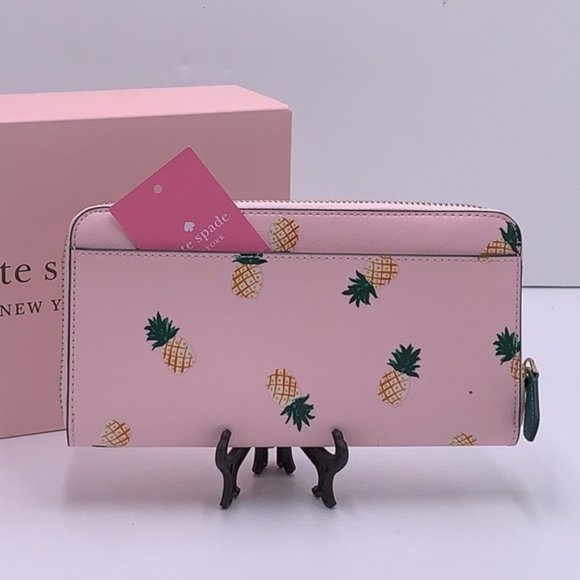 Kate Spade Pineapple Printed Large Continental Wallet Pink Multi - Picture 8 of 16